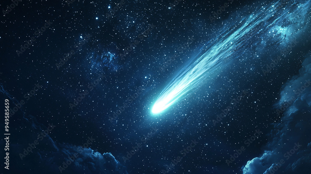 Fototapeta premium A high-resolution digital camera capturing the intricate details of a comet streaking across the night sky, emphasizing the stunning celestial event 