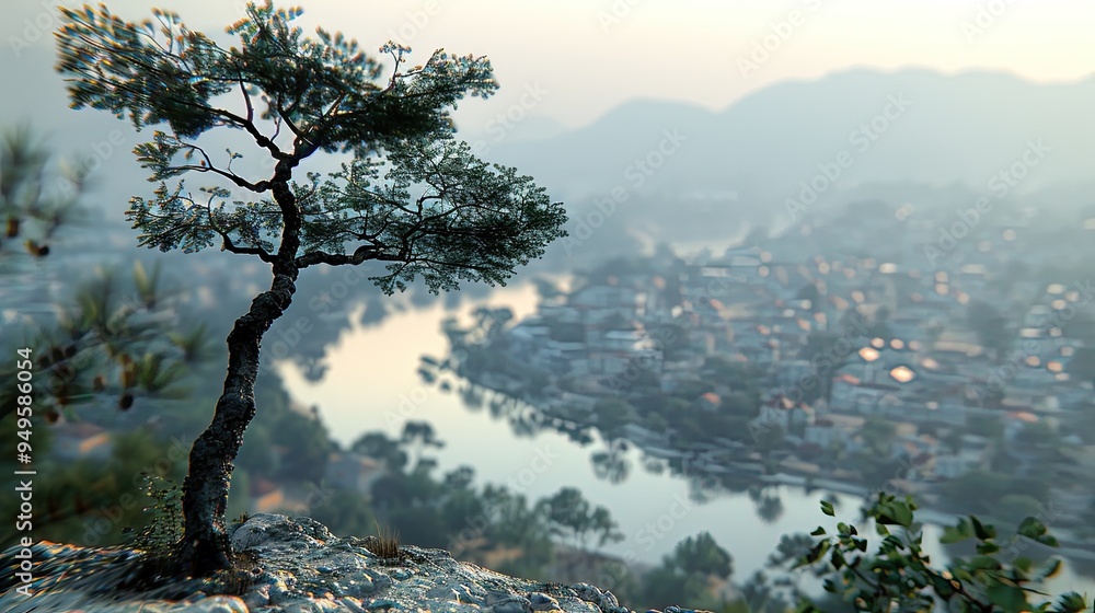 Landscape with mountains and river Landscape with mountains and river