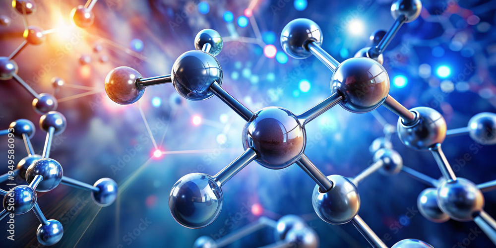 A 3D Illustration of a Molecule Model Set Against a Science Background, Showcasing Innovation A 3D Illustration of a Molecule Model Set Against a Science Background, Showcasing Innovation