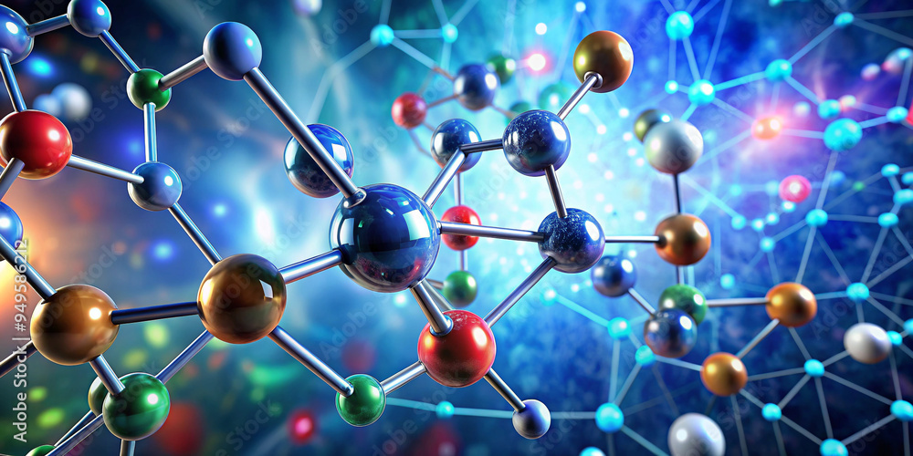 3D Illustration of a Molecule Model: Exploring the Foundations of Science and Chemistry 3D Illustration of a Molecule Model: Exploring the Foundations of Science and Chemistry