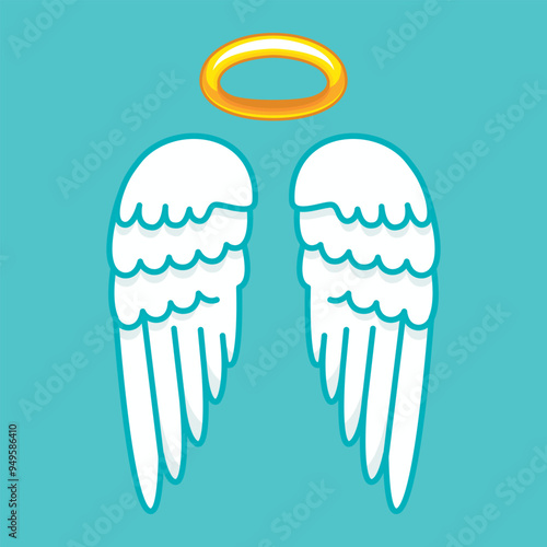 Delicate angel wings with a golden nimbus on a serene blue background, symbolizing ethereal beauty and purity
