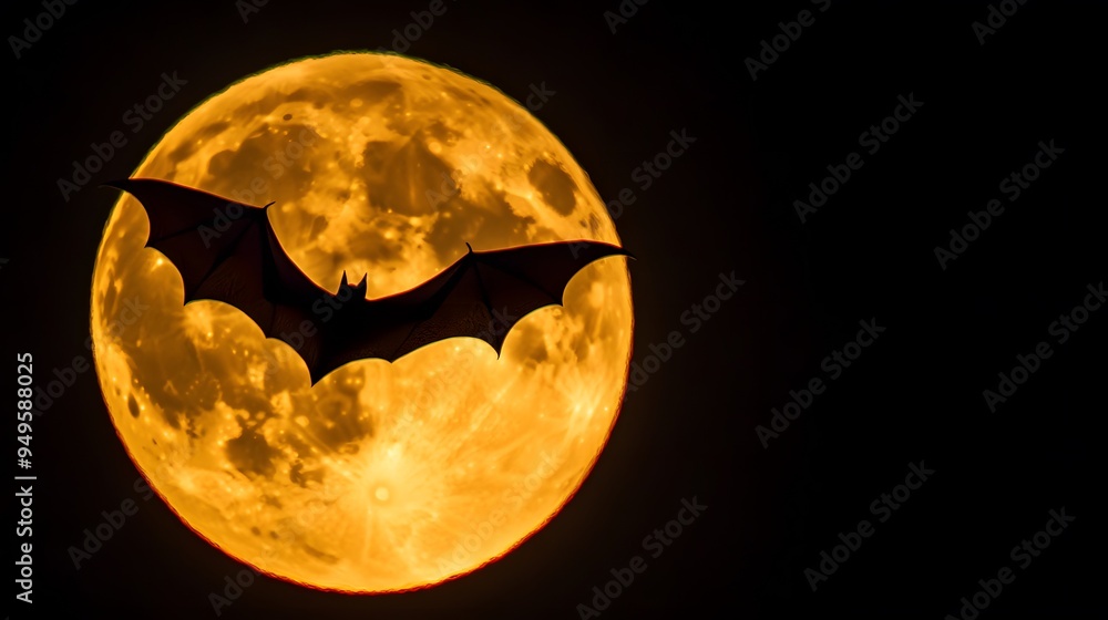 A silhouette of a bat flying across the full moon A silhouette of a bat flying across the full moon