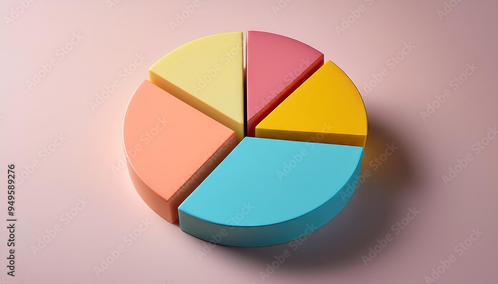 Colorful 3D pie chart on a solid pastel background Colorful 3D pie chart on a solid pastel background