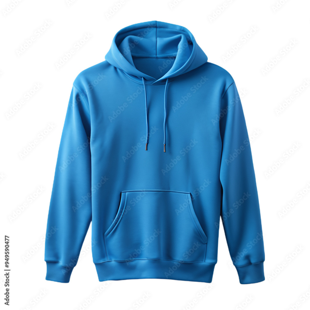 Mockup blank flat blue hoodie Isolated white background Mockup blank flat blue hoodie Isolated white background