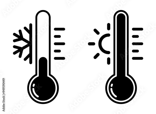 vector of hot and cold temperature thermometers