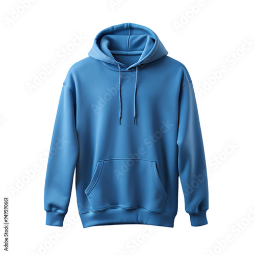 Mockup blank flat blue hoodie Isolated white background