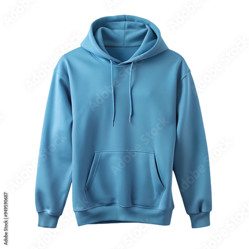 Mockup blank flat blue hoodie Isolated white background