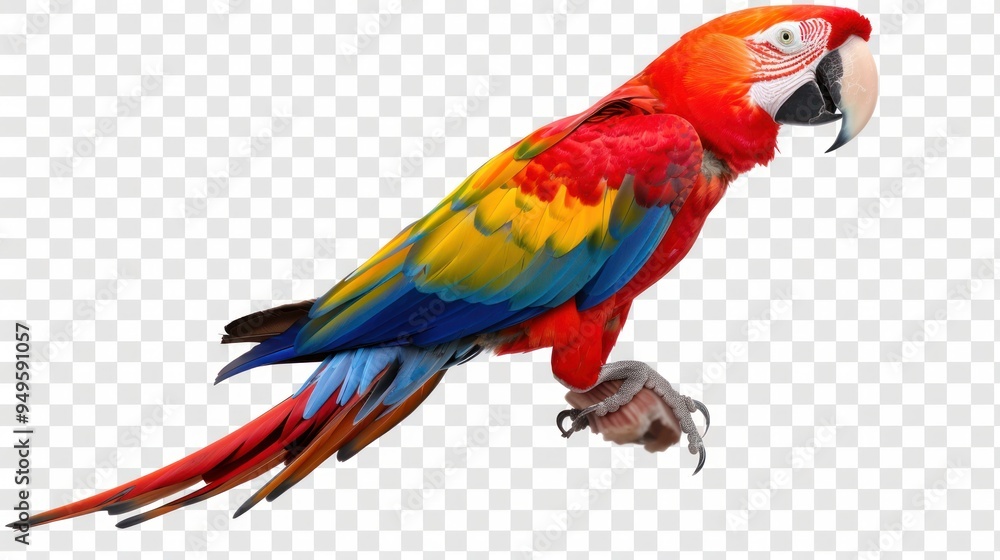 Fototapeta premium full body scarlet macaw with red body on transparency background PNG