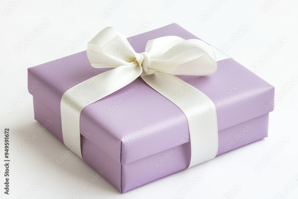Obraz premium A neatly wrapped lavender gift box with a white ribbon, perfect for celebrations.