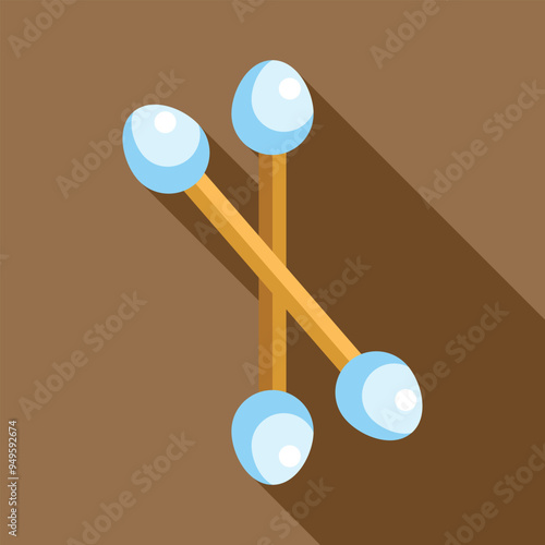 This minimalist vector illustration features three cotton swabs lying on a brown background, casting a long shadow