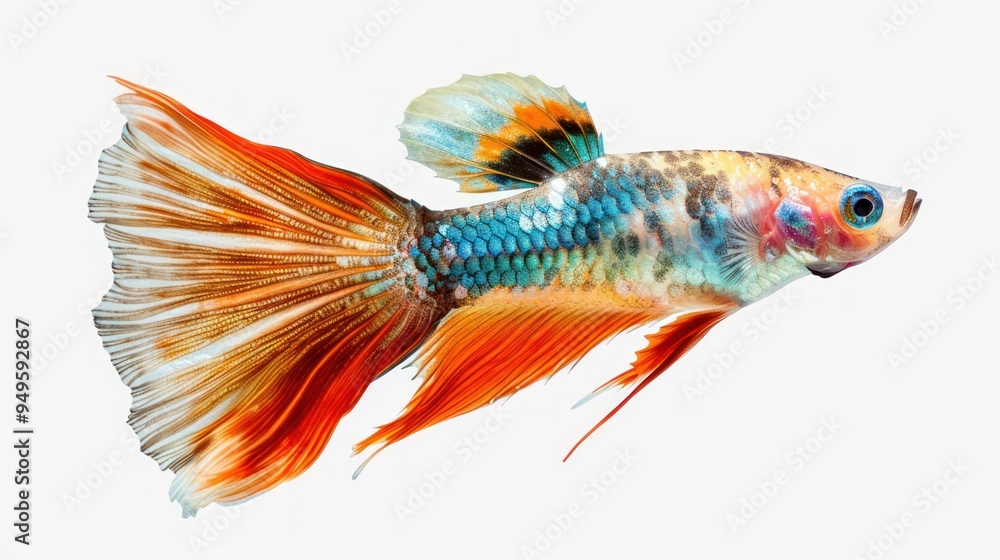Fototapeta premium Guppies side view full body isolate on transparency background PNG