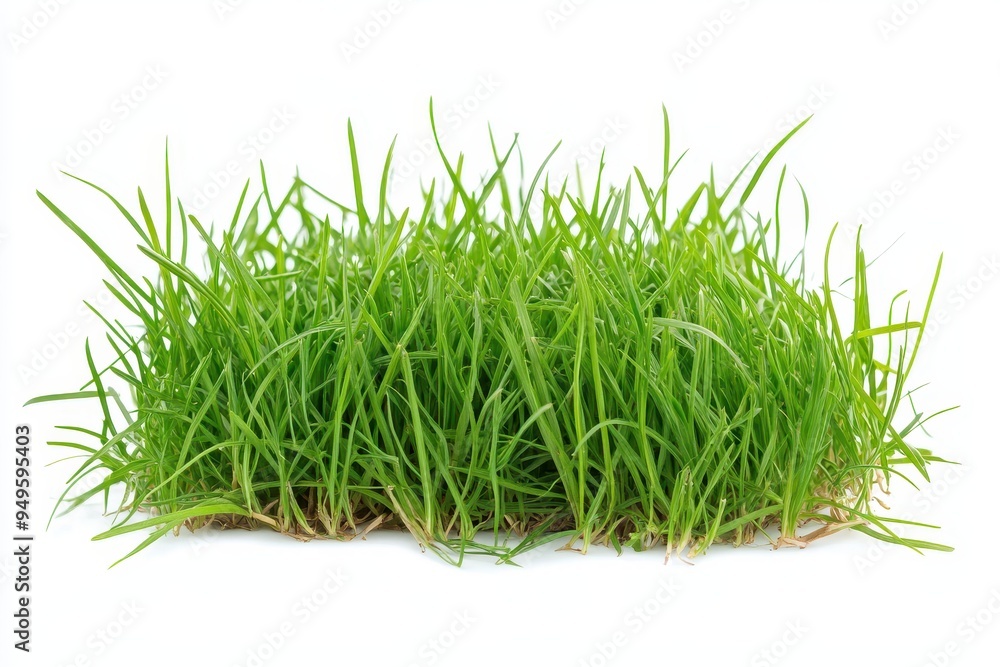 A patch of vibrant green grass on a white background, showcasing natural beauty.