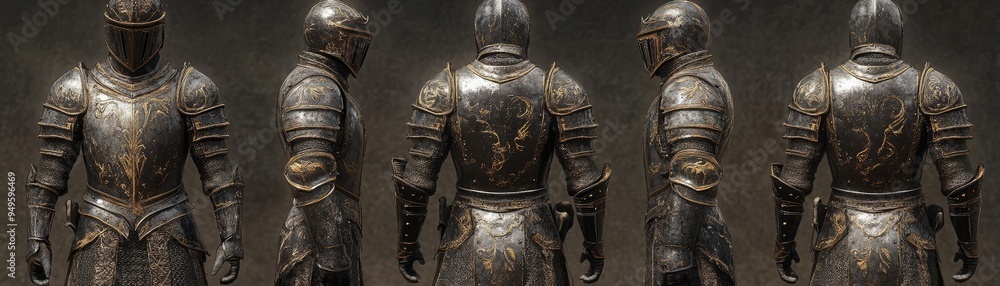 Detailed medieval knight armor set, intricate engravings, and textures, 3D model Detailed medieval knight armor set, intricate engravings, and textures, 3D model