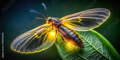 Closeup of a firefly macro with intricate details of wings and glowing light in nature Tilted Angle photo