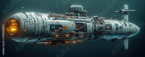 Detailed underwater submarine with sonar and mechanical components, 3D model photo