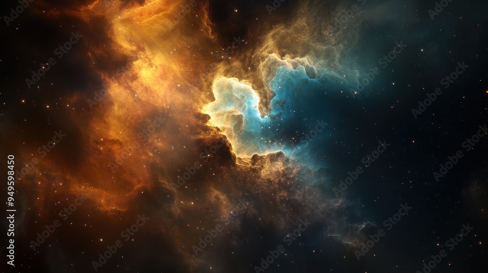 Fototapeta premium Stunning Cosmic Nebula with Vibrant Colors and Stars in Deep Space - Captivating Astronomy and Outer Space Image