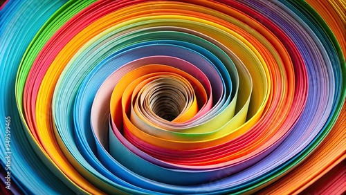 Colorful paper roll forming a spiral photo