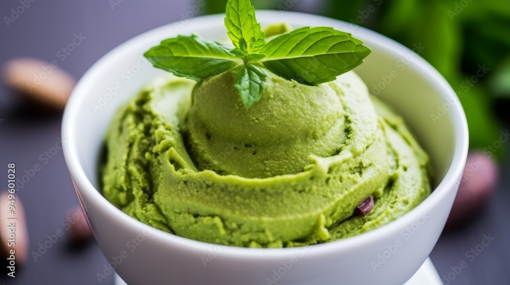 Green Tea Ice Cream with Mint Garnish: A Refreshing Dessert Green Tea Ice Cream with Mint Garnish: A Refreshing Dessert
