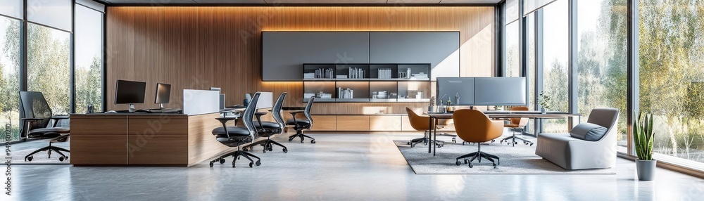 Modern office workspace, ergonomic furniture, and computer setups, 3D model Modern office workspace, ergonomic furniture, and computer setups, 3D model