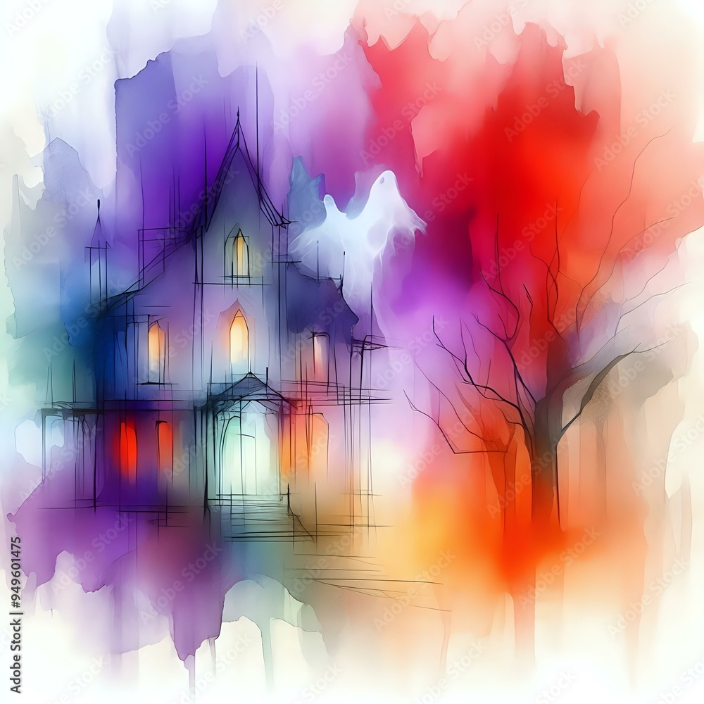 Fototapeta premium Whimsical Watercolor Halloween