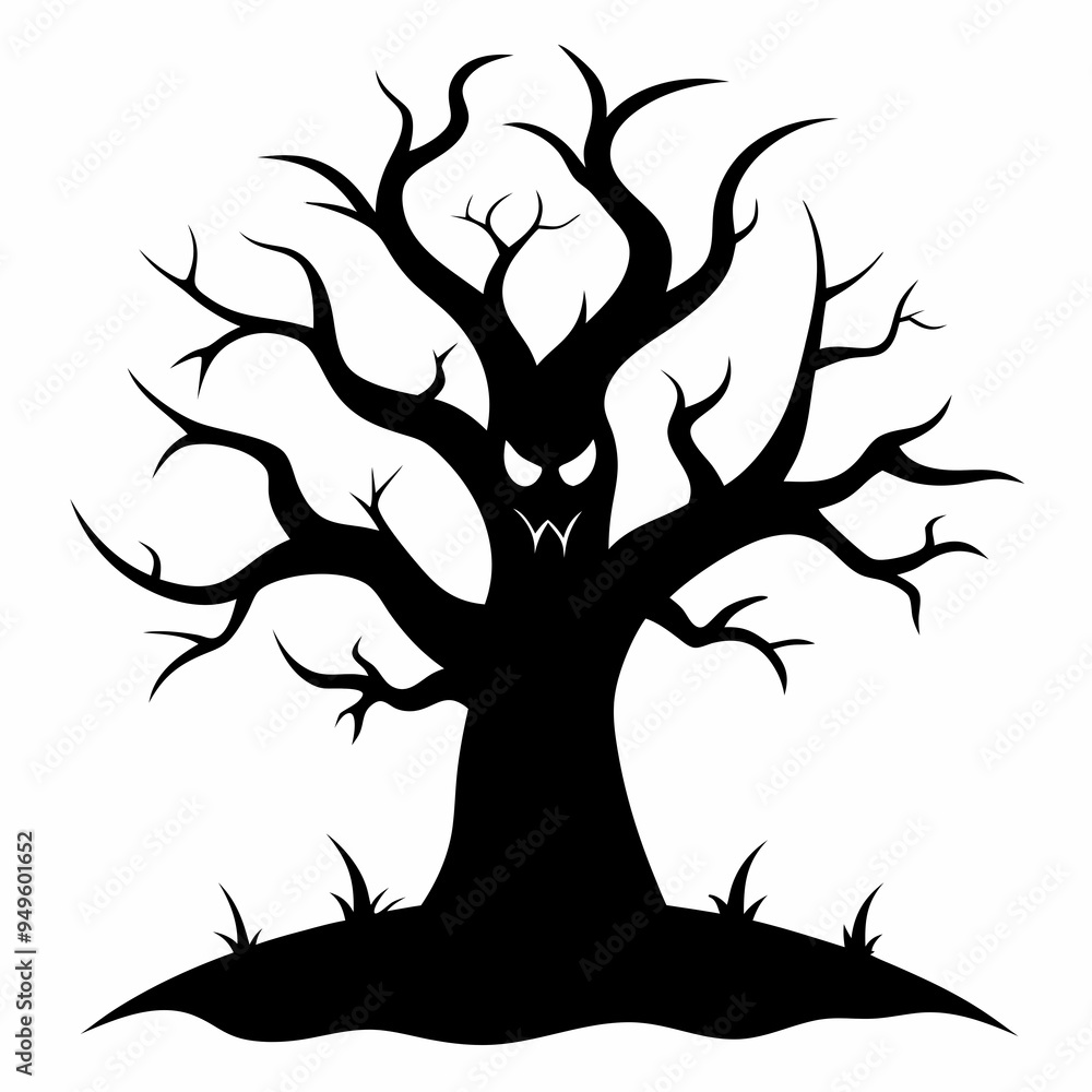 A Halloween horror tree Silhouette image art vector illustration on white background A Halloween horror tree Silhouette image art vector illustration on white background