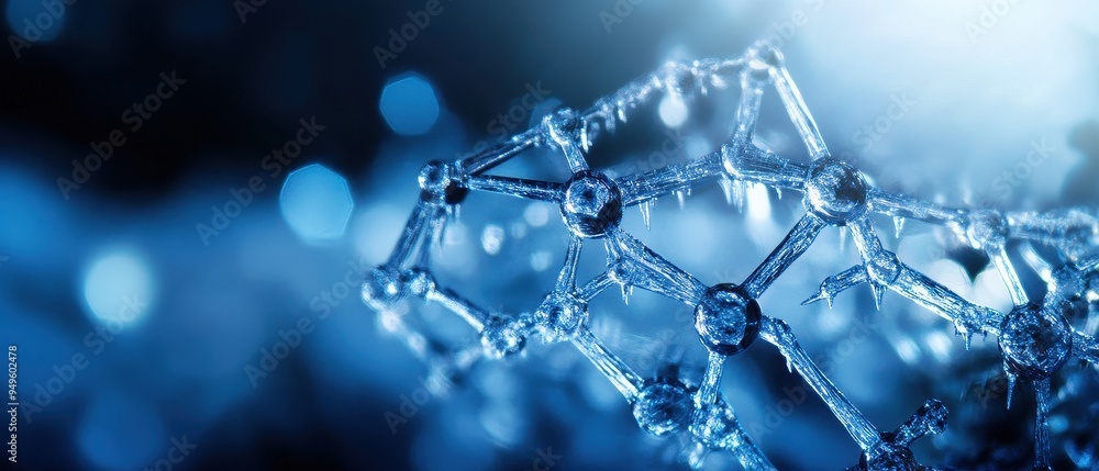 Close-Up of Abstract Molecular Structure with Blue Lighting in a Scientific Laboratory Setting Close-Up of Abstract Molecular Structure with Blue Lighting in a Scientific Laboratory Setting