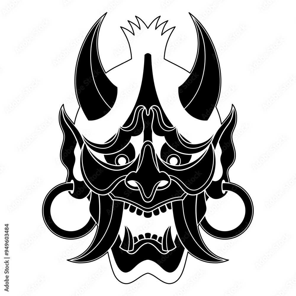 Fototapeta premium Hand drawn traditional tattoo of a Japanese oni mask silhouette 36