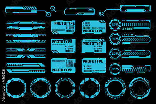 Futuristic Tech Interface and HUD Elements with Prototype Labels