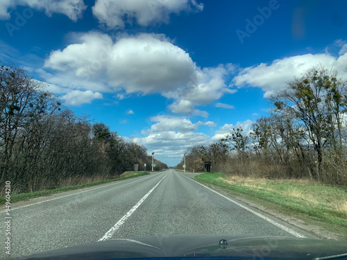 Beautiful spring landscape on the highway in Kharkiv region