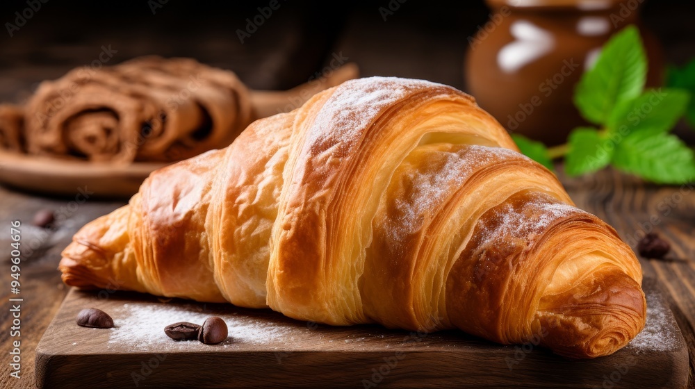 Golden Brown Croissant with Powdered Sugar Golden Brown Croissant with Powdered Sugar