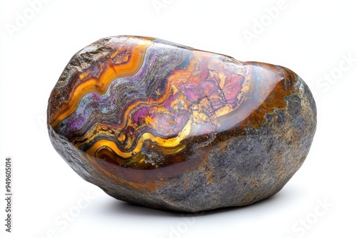 A polished stone showcasing vibrant colors and patterns, highlighting natural beauty.