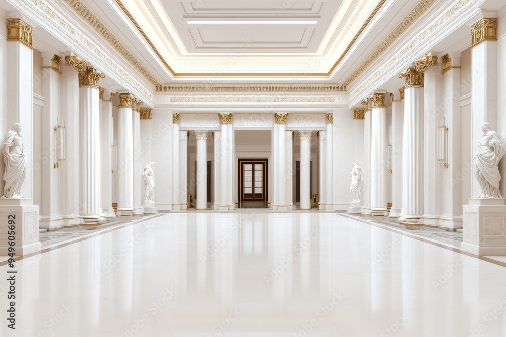 Fototapeta premium grand gallery featuring marble statues, ornate pillars, and richly decorated walls