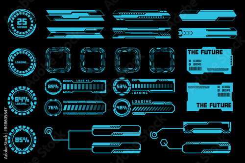 Futuristic HUD Interface Elements Set. Loading Bars and Sci fi Collection