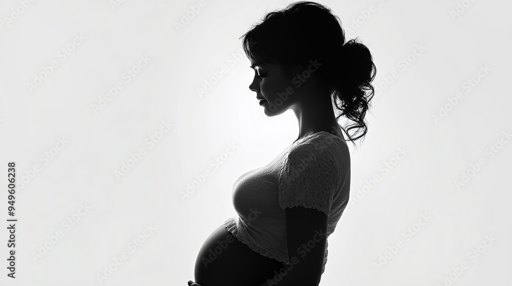 Silhouette of pregnant woman on white background