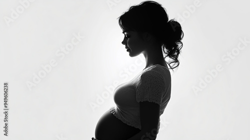 Obraz na płótnie Silhouette of pregnant woman on white background w salonie