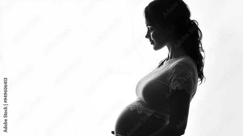 Fototapeta premium Silhouette of pregnant woman on white background