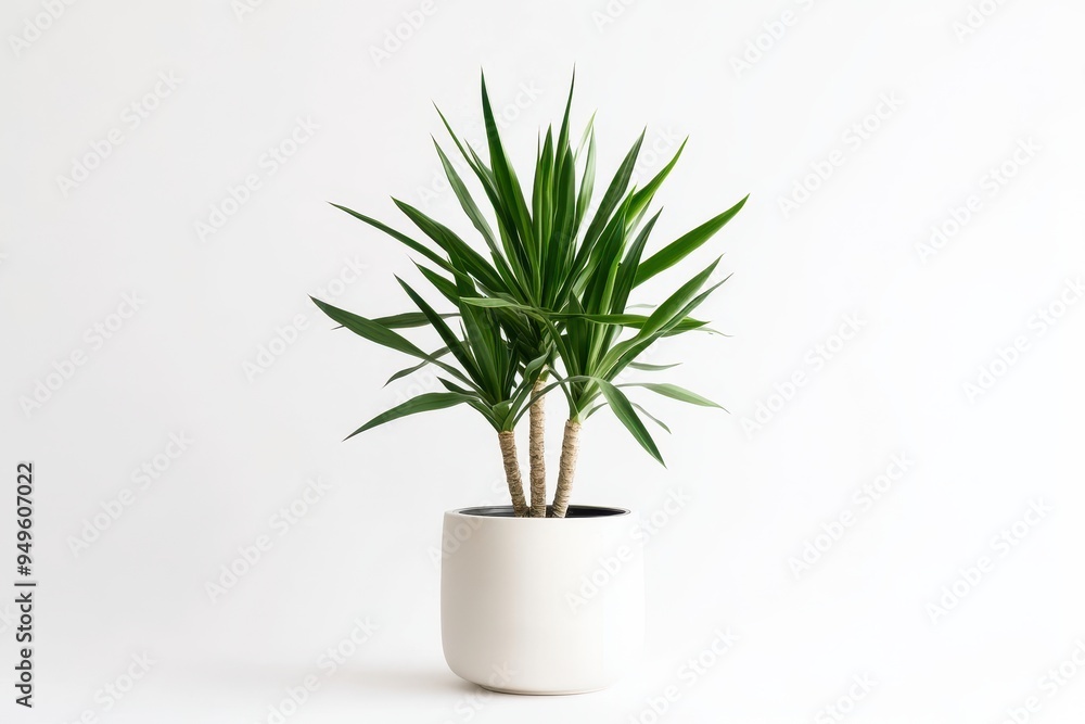 A potted plant with long green leaves in a minimalist white pot against a plain background. A potted plant with long green leaves in a minimalist white pot against a plain background.
