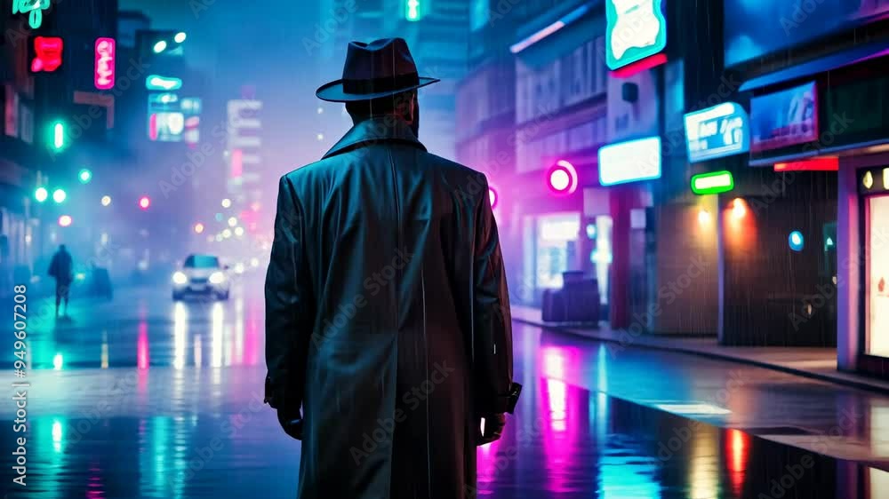 Man Walking Alone in the Rain at Night. Man Walking Alone in the Rain at Night.