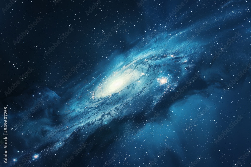 A galaxy filled with stars in the background, swirling in space, Suggestive of distant stars and swirling galaxies A galaxy filled with stars in the background, swirling in space, Suggestive of distant stars and swirling galaxies