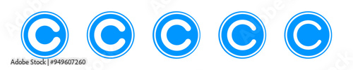 Copyright symbol shape. icon set. protection C mark vector icons in blue color style