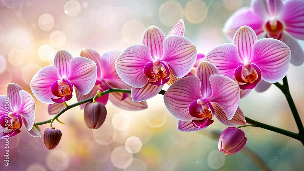 Pink Orchid Flowers on a Branch. Pink Orchid Flowers on a Branch.