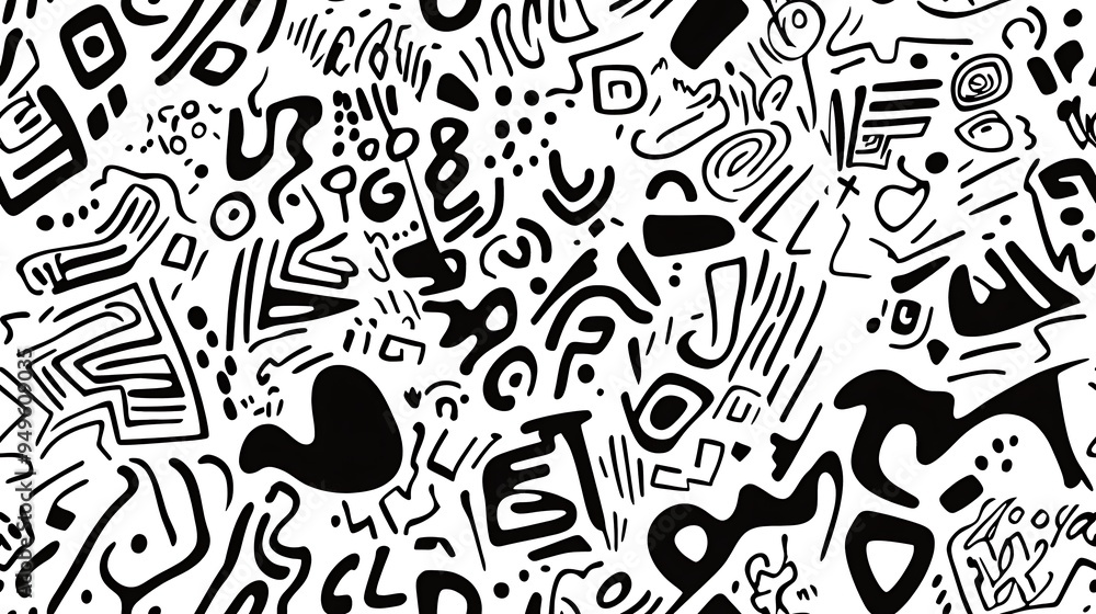 Abstract Black and White Doodle Pattern Abstract Black and White Doodle Pattern