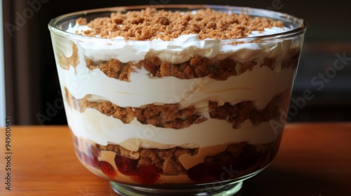 Layered Dessert with Whipped Cream and Crumble - Delicious Sweet Treat