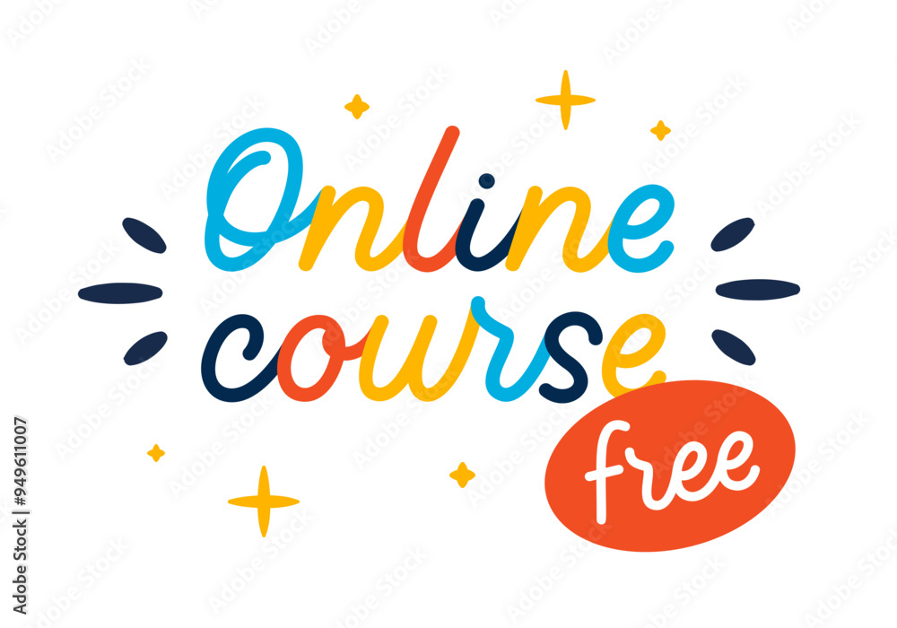 Online course lettering and free text on the red sticker Online course lettering and free text on the red sticker