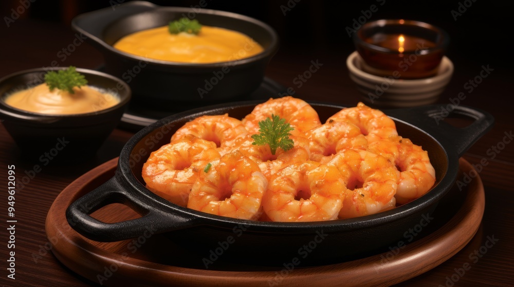 Closeup of Cooked Shrimp with Sauce on a Plate Closeup of Cooked Shrimp with Sauce on a Plate