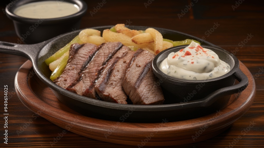 Grilled Steak with Creamy Sauce and Fries Grilled Steak with Creamy Sauce and Fries
