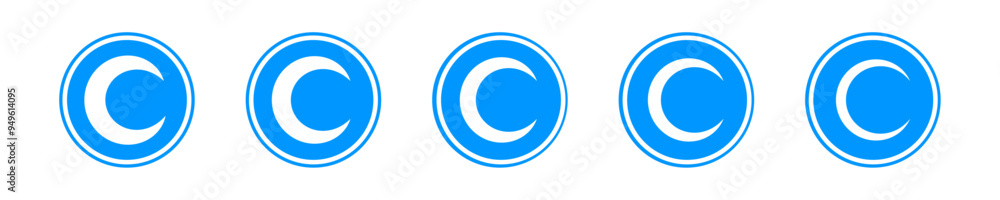Copyright symbol shape. icon set. protection C mark vector icons in blue color style Copyright symbol shape. icon set. protection C mark vector icons in blue color style
