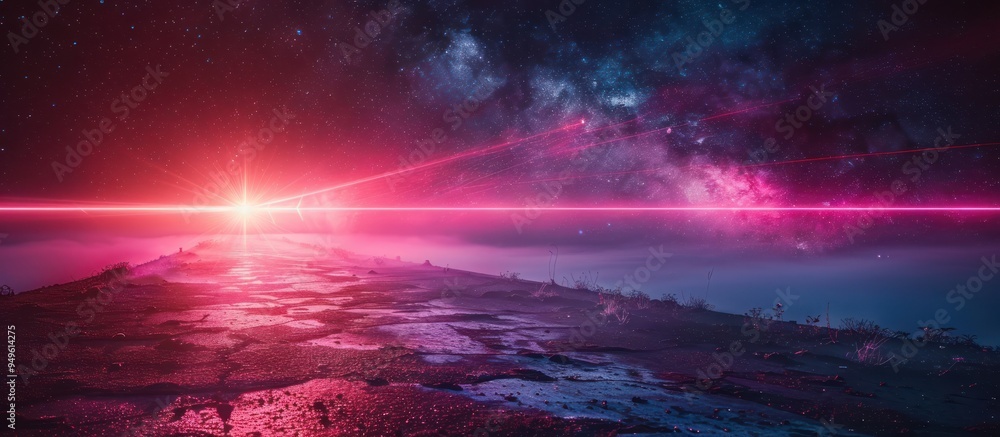 A Futuristic Landscape with Neon Lights and a Starry Night A Futuristic Landscape with Neon Lights and a Starry Night