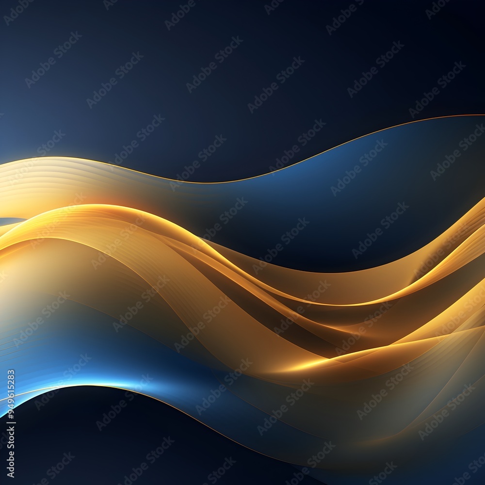 Fototapeta premium Mesmerizing Glowing Gradient Waves in Navy and Gold Abstract Mesh Art Design