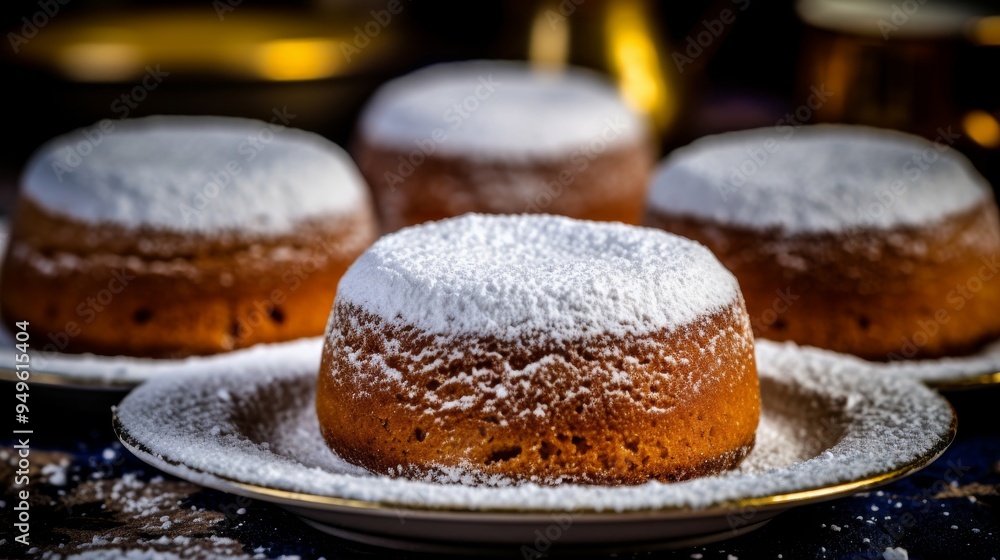 Close Up of Delicious Powdered Sugar Cakes on a Plate Close Up of Delicious Powdered Sugar Cakes on a Plate